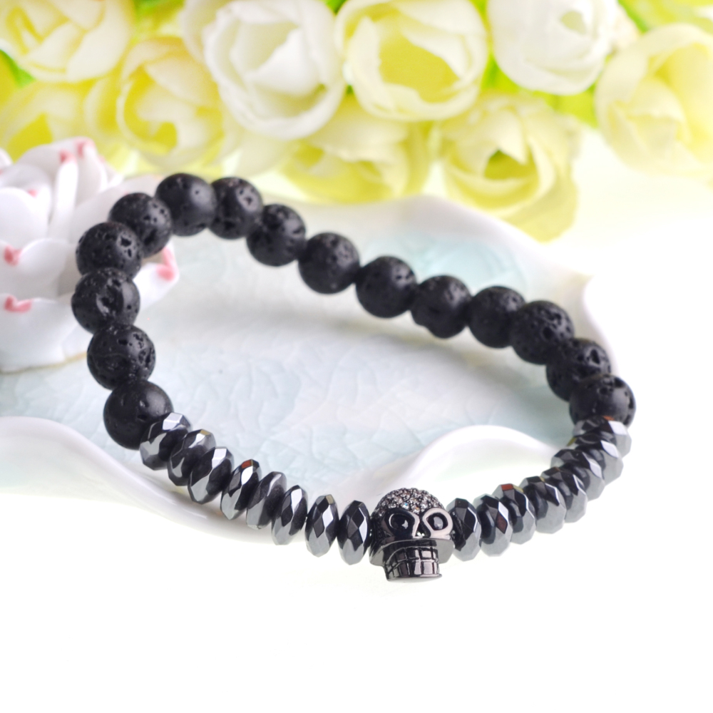 New Products Beaded 8MM  Beads Black Gold Skull Elegant Elastic  Bracelets