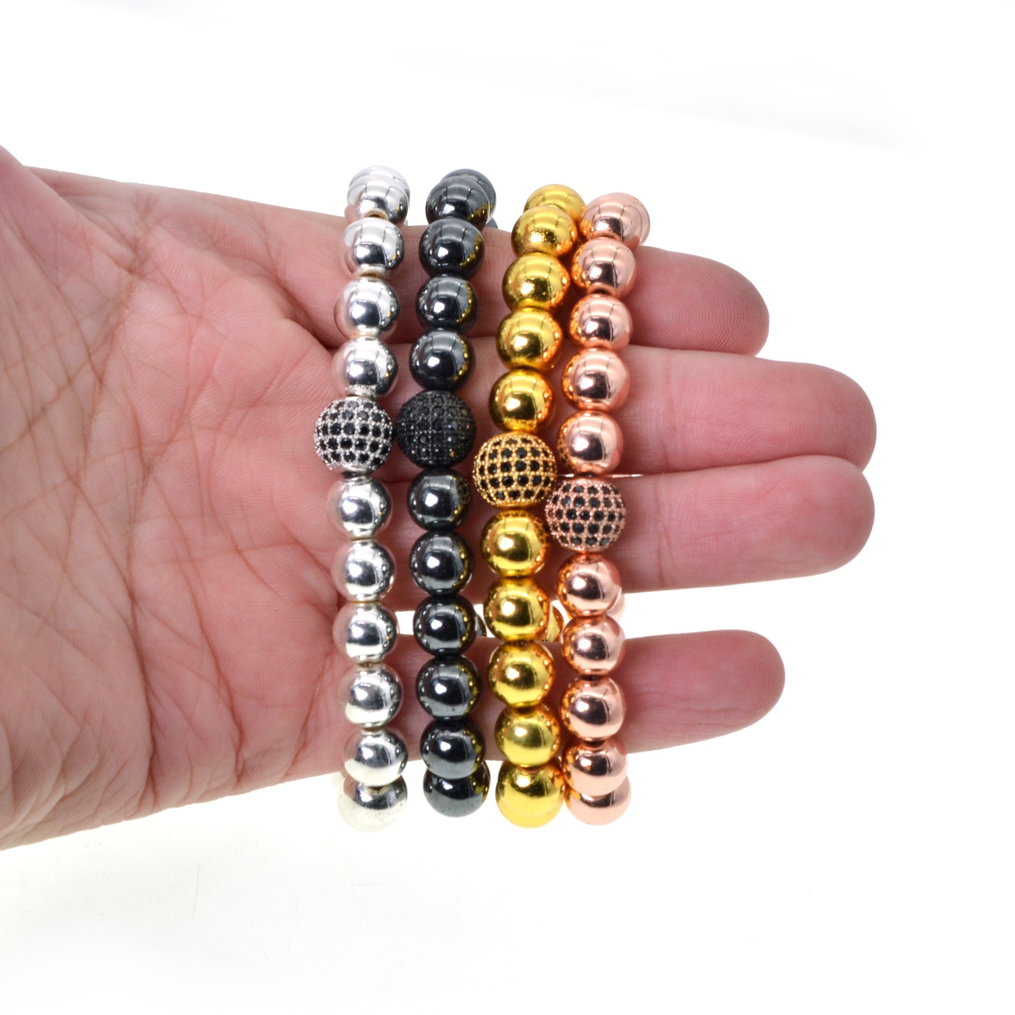 Popular Logo 8MM Titanium Steel Bead Bracelet For Men Micro Set Zircon Ball For Women Bracelet Lovers