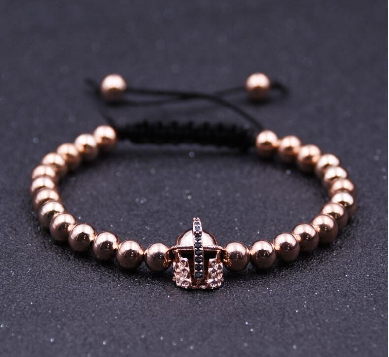 Roman Knight Helmet 6MM Round Bead Fashion Bracelet
