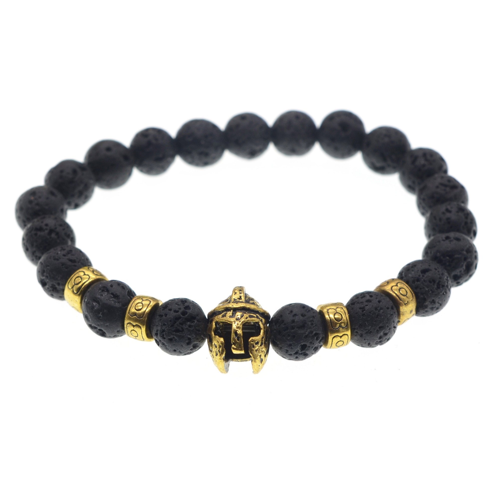 Lava Stone Weathering Agate Stone Bracelet Gold Helmet Alloy Bracelet Hand String