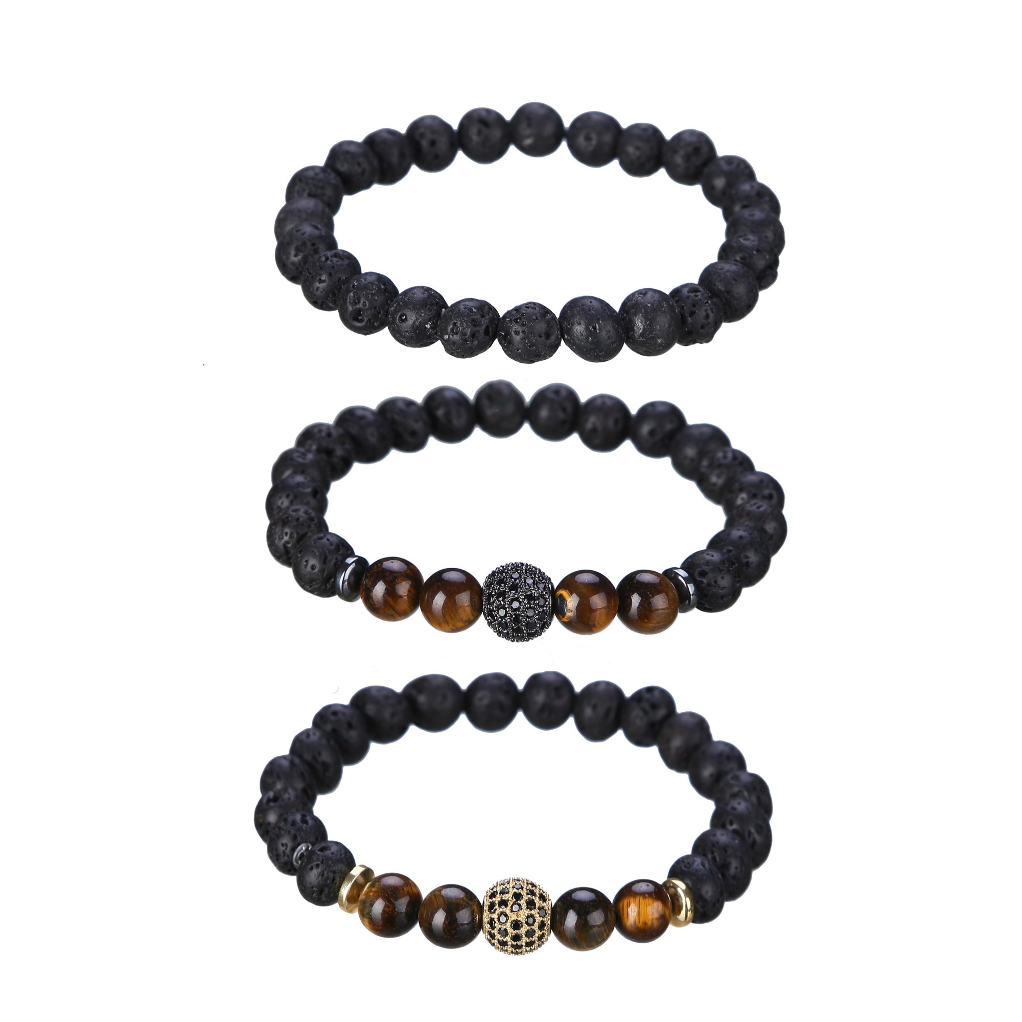 Micro Inlaid Zirconium Stone Buddha Beads 8MM Tiger Eye Rock Lava Bracelet