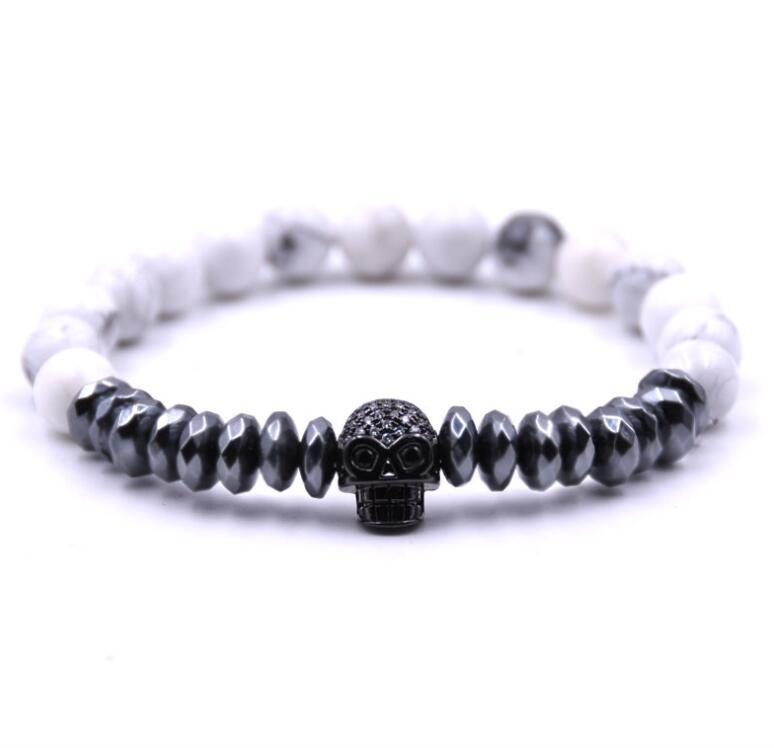 New Products Beaded 8MM  Beads Black Gold Skull Elegant Elastic  Bracelets