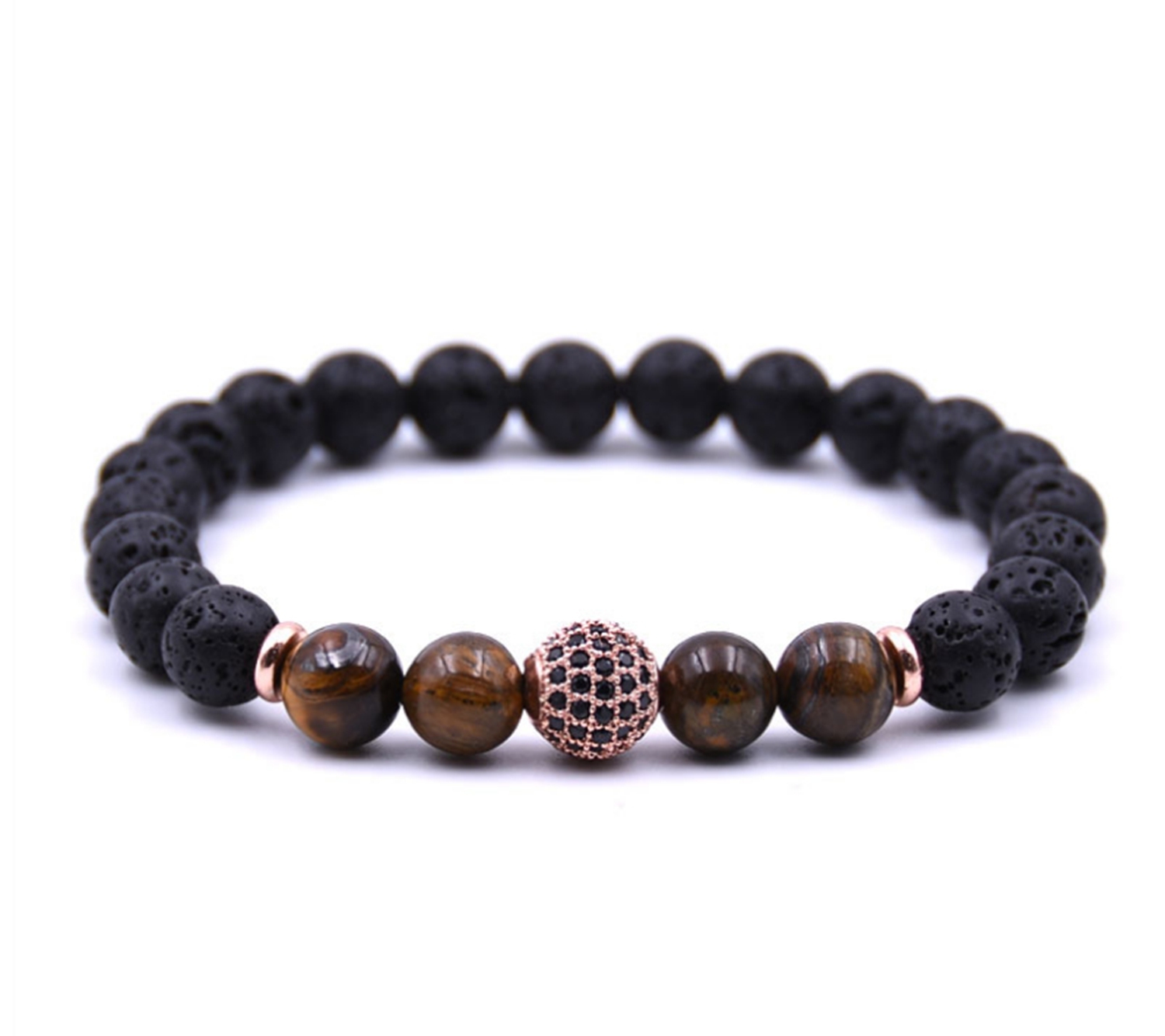 Micro Inlaid Zirconium Stone Buddha Beads 8MM Tiger Eye Rock Lava Bracelet