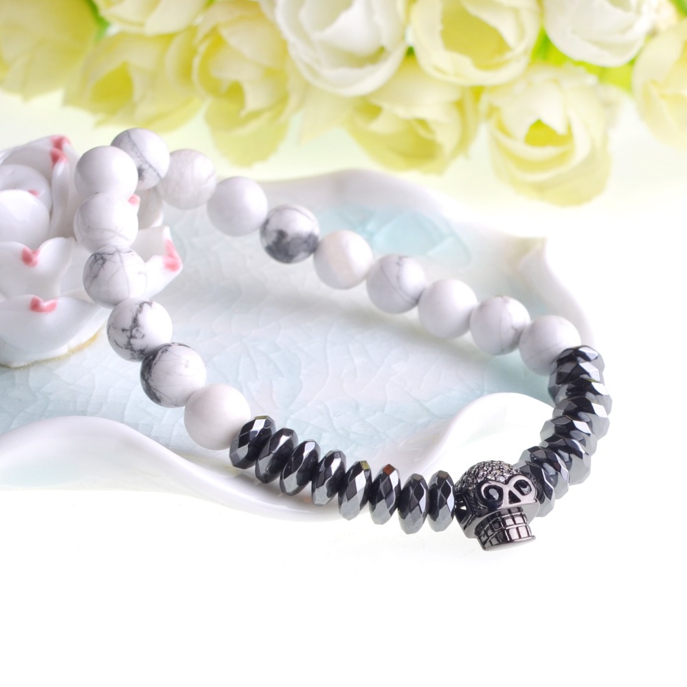 New Products Beaded 8MM  Beads Black Gold Skull Elegant Elastic  Bracelets