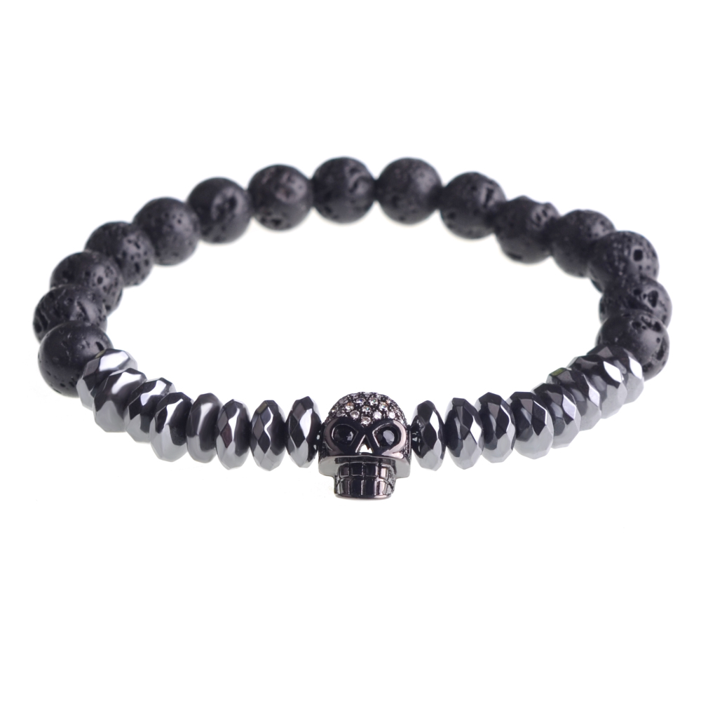 New Products Beaded 8MM  Beads Black Gold Skull Elegant Elastic  Bracelets