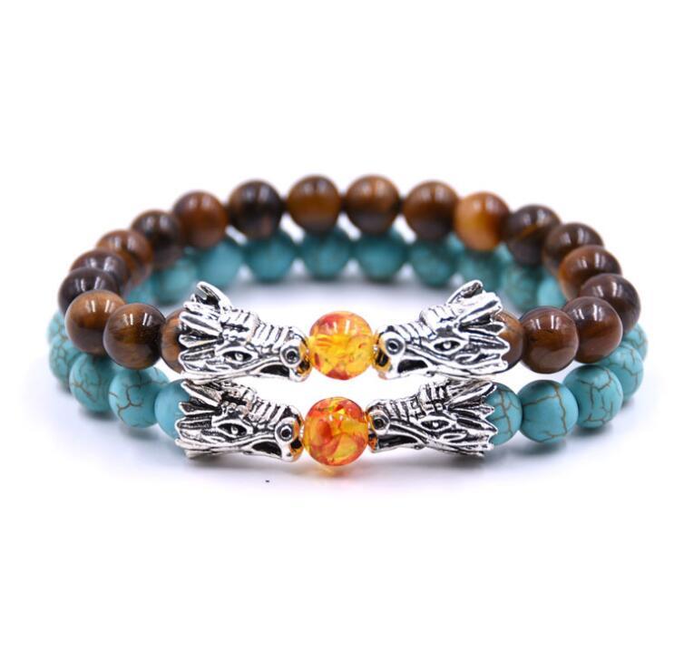 Turquoise Dragon Fire Ball Stone Bead Bracelet Meditation Chinese Yoga