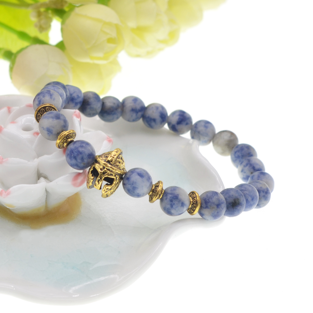 Lava Stone Weathering Agate Stone Bracelet Gold Helmet Alloy Bracelet Hand String