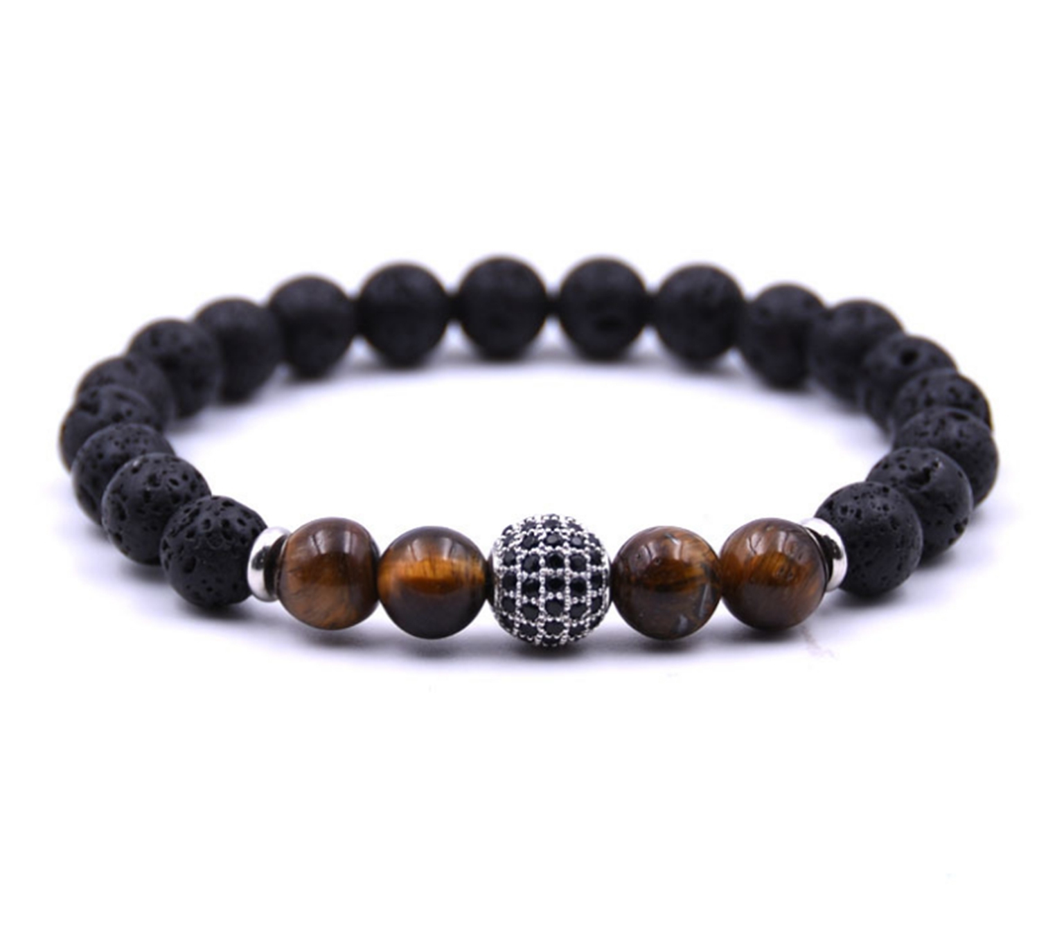 Micro Inlaid Zirconium Stone Buddha Beads 8MM Tiger Eye Rock Lava Bracelet