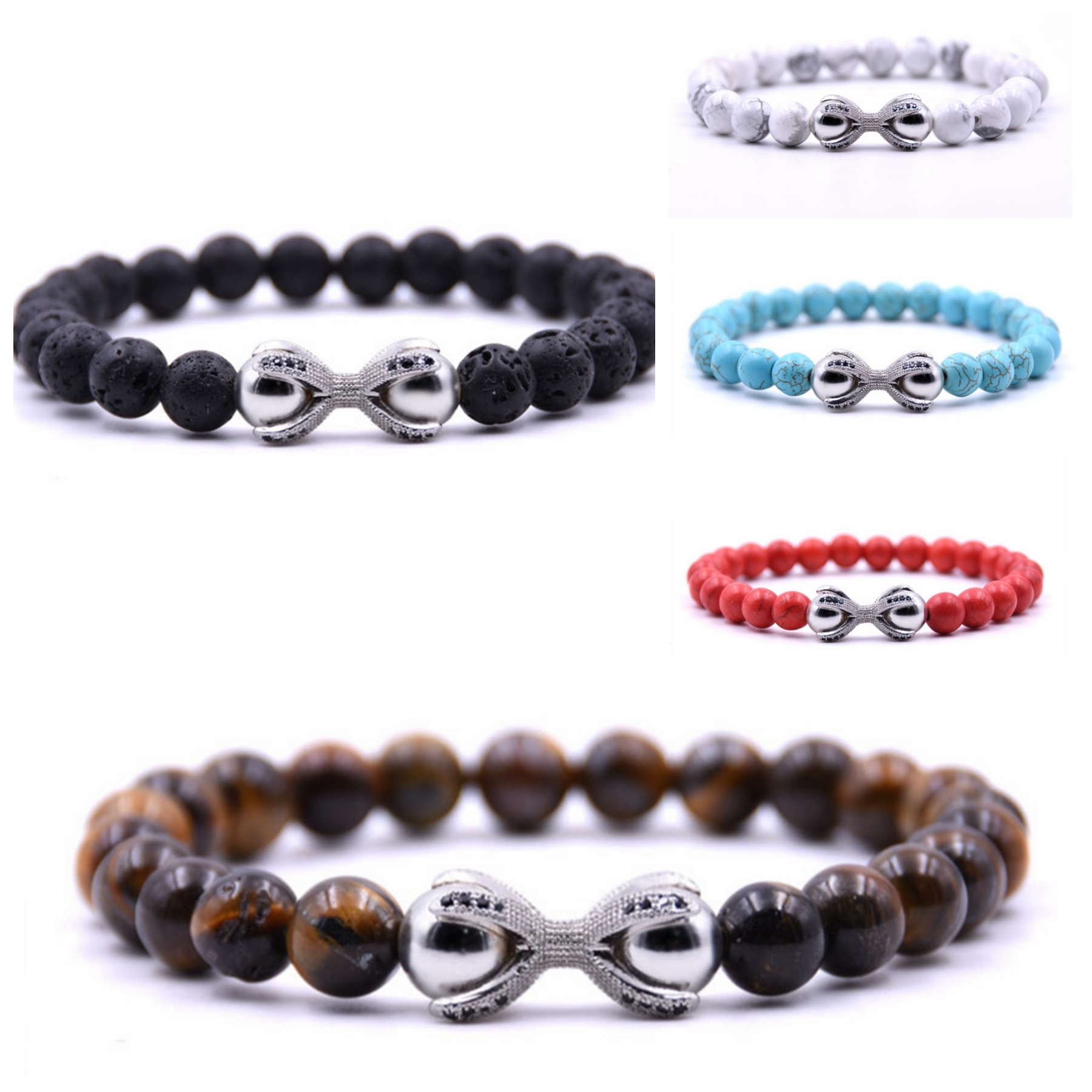 8MM Turquoise Hand Inlaid Stone Bracelet