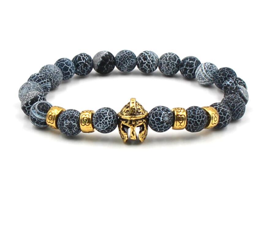 Lava Stone Weathering Agate Stone Bracelet Gold Helmet Alloy Bracelet Hand String