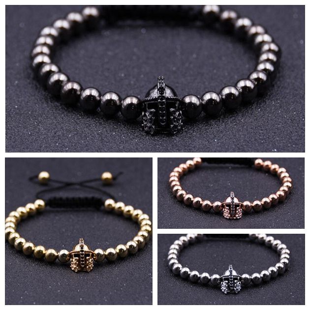 Roman Knight Helmet 6MM Round Bead Fashion Bracelet