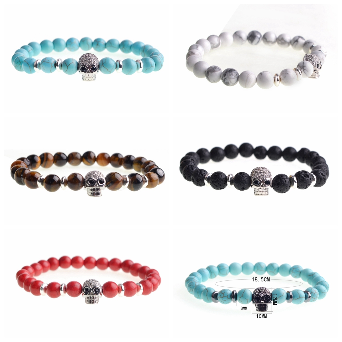 8MM Turquoise Skull bracelet