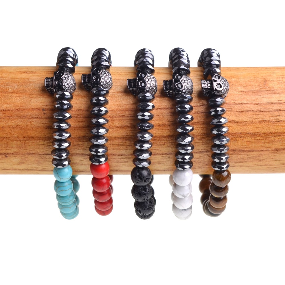 New Products Beaded 8MM  Beads Black Gold Skull Elegant Elastic  Bracelets