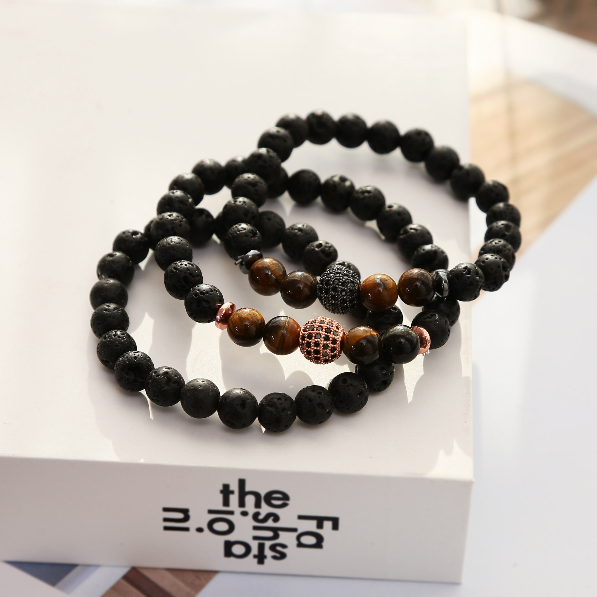 Micro Inlaid Zirconium Stone Buddha Beads 8MM Tiger Eye Rock Lava Bracelet