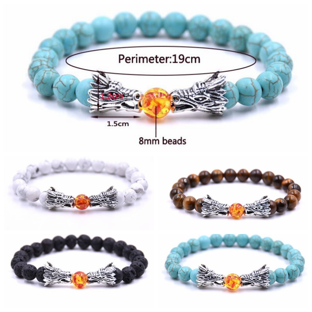Turquoise Dragon Fire Ball Stone Bead Bracelet Meditation Chinese Yoga