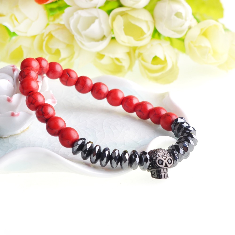 New Products Beaded 8MM  Beads Black Gold Skull Elegant Elastic  Bracelets