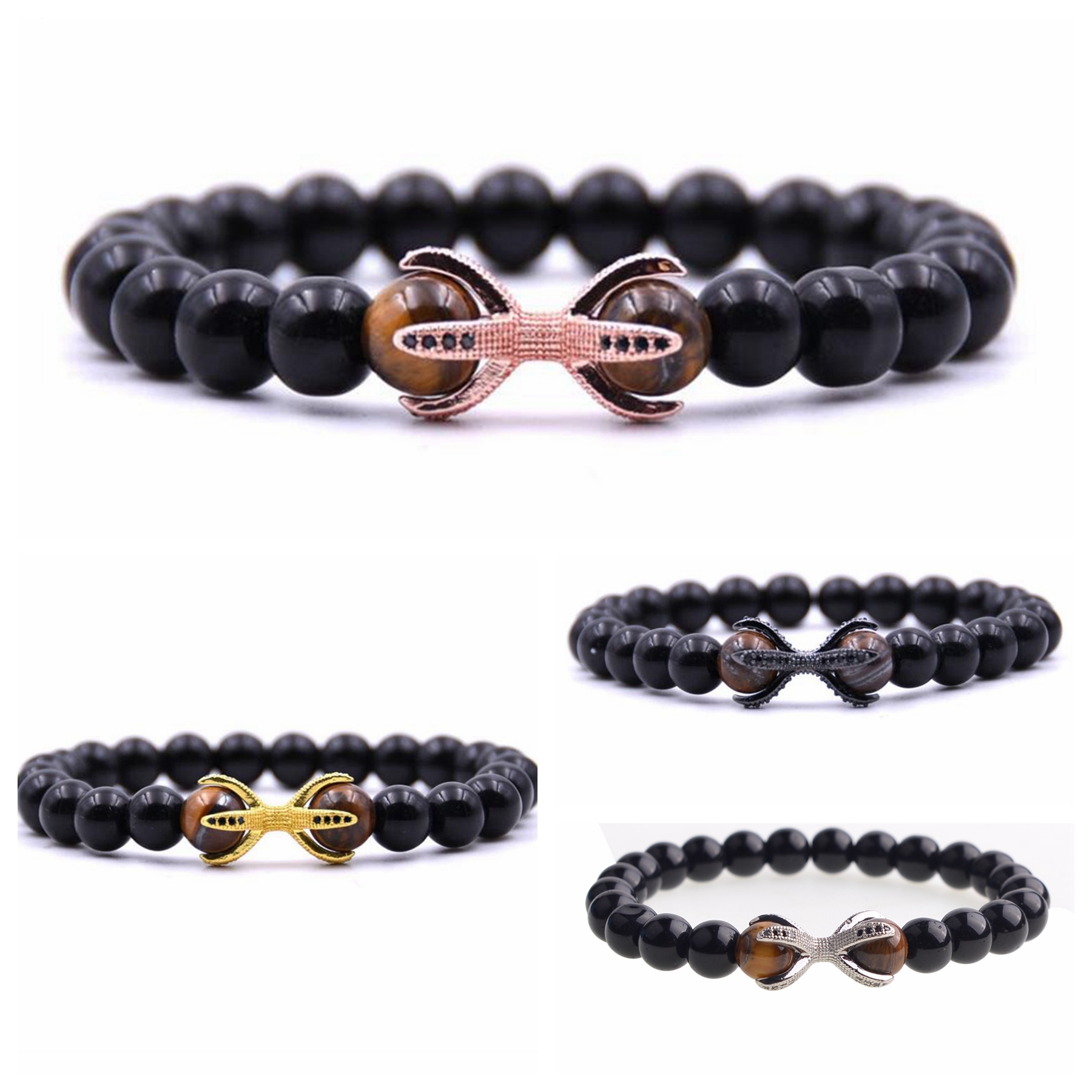 Fashion Rose Gold Alloy Black Onyx Beads stone Bracelets