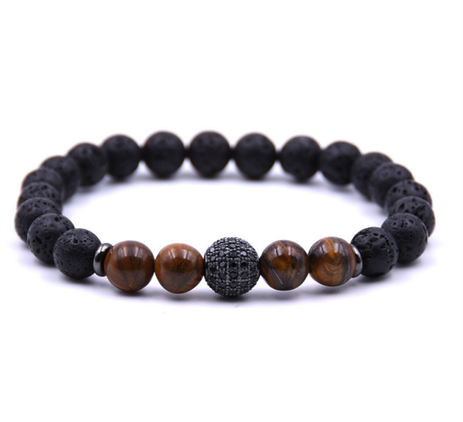 Micro Inlaid Zirconium Stone Buddha Beads 8MM Tiger Eye Rock Lava Bracelet