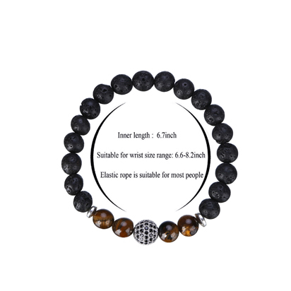 Micro Inlaid Zirconium Stone Buddha Beads 8MM Tiger Eye Rock Lava Bracelet