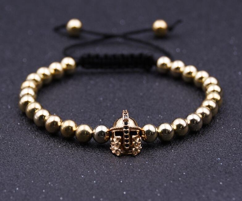 Roman Knight Helmet 6MM Round Bead Fashion Bracelet