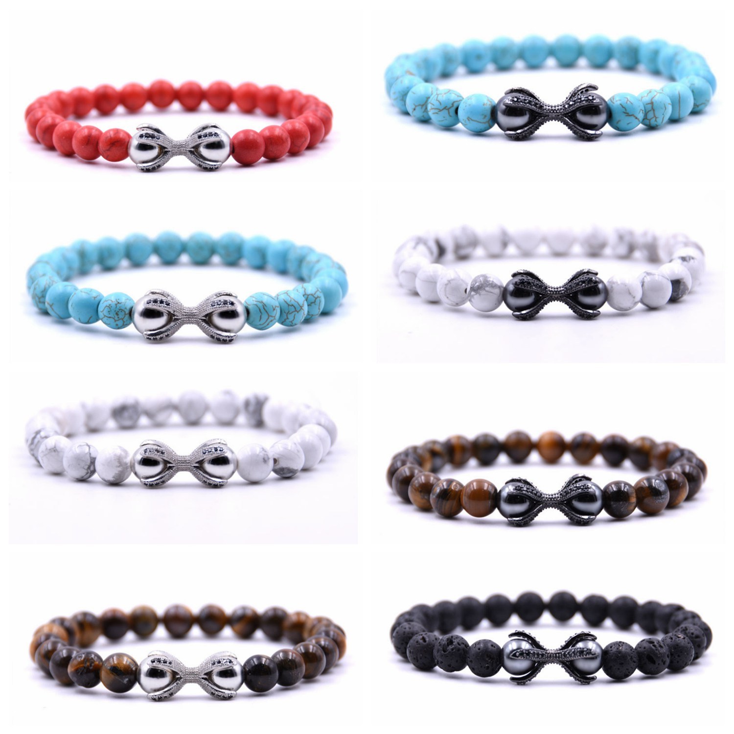 8MM Turquoise Hand Inlaid Stone Bracelet