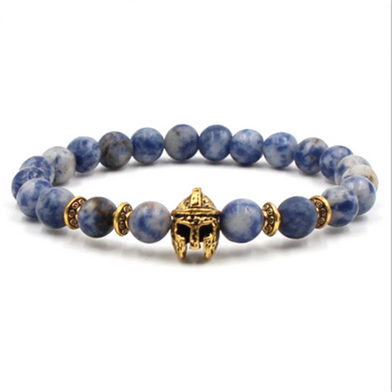 Lava Stone Weathering Agate Stone Bracelet Gold Helmet Alloy Bracelet Hand String