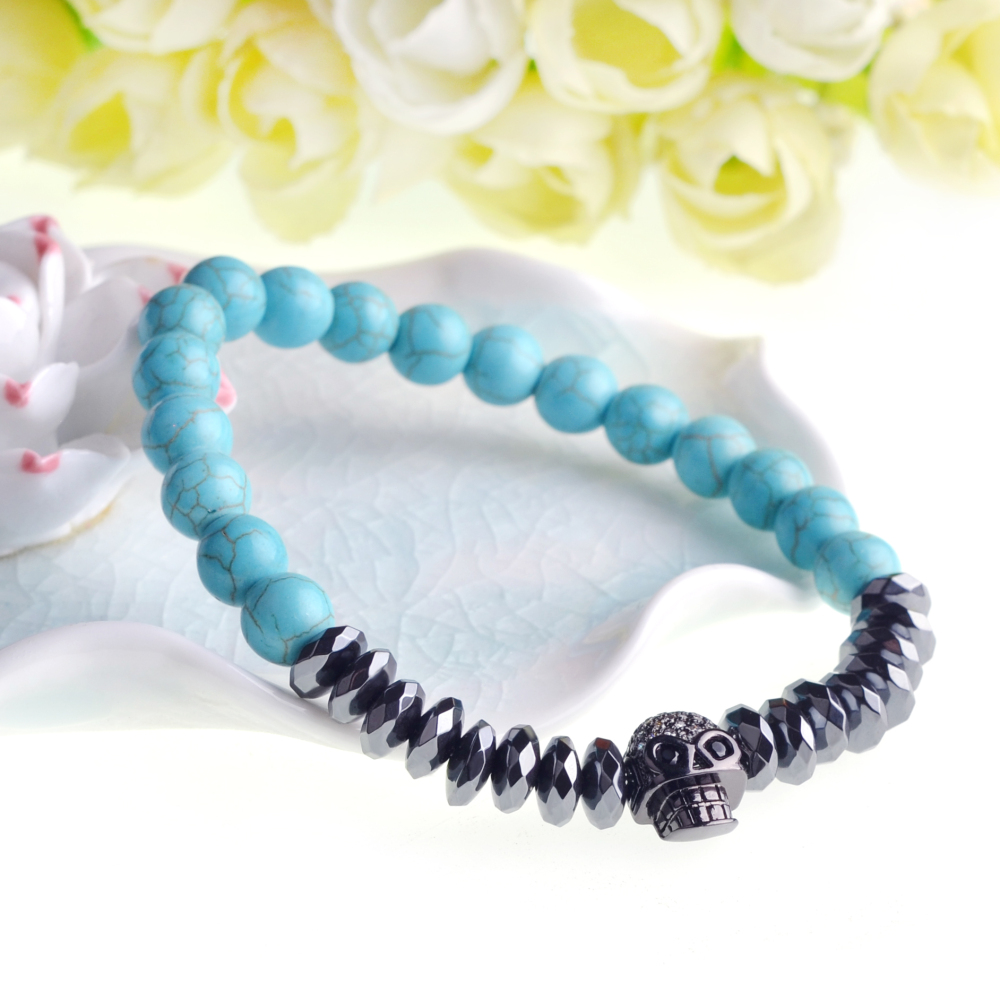 New Products Beaded 8MM  Beads Black Gold Skull Elegant Elastic  Bracelets