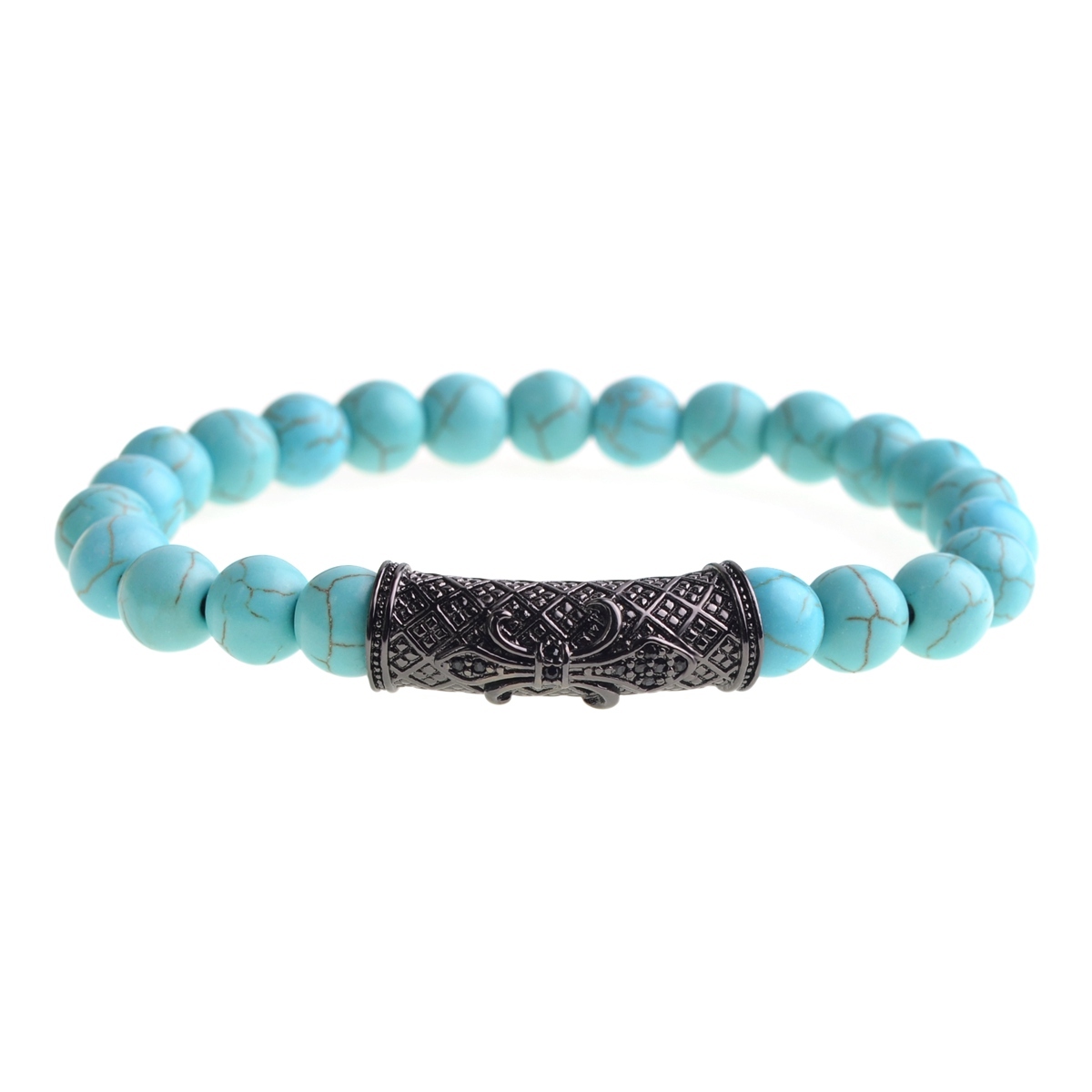 Turquoise 8mm Micro-inlaid Zirconium Alloy Tube Bracelet
