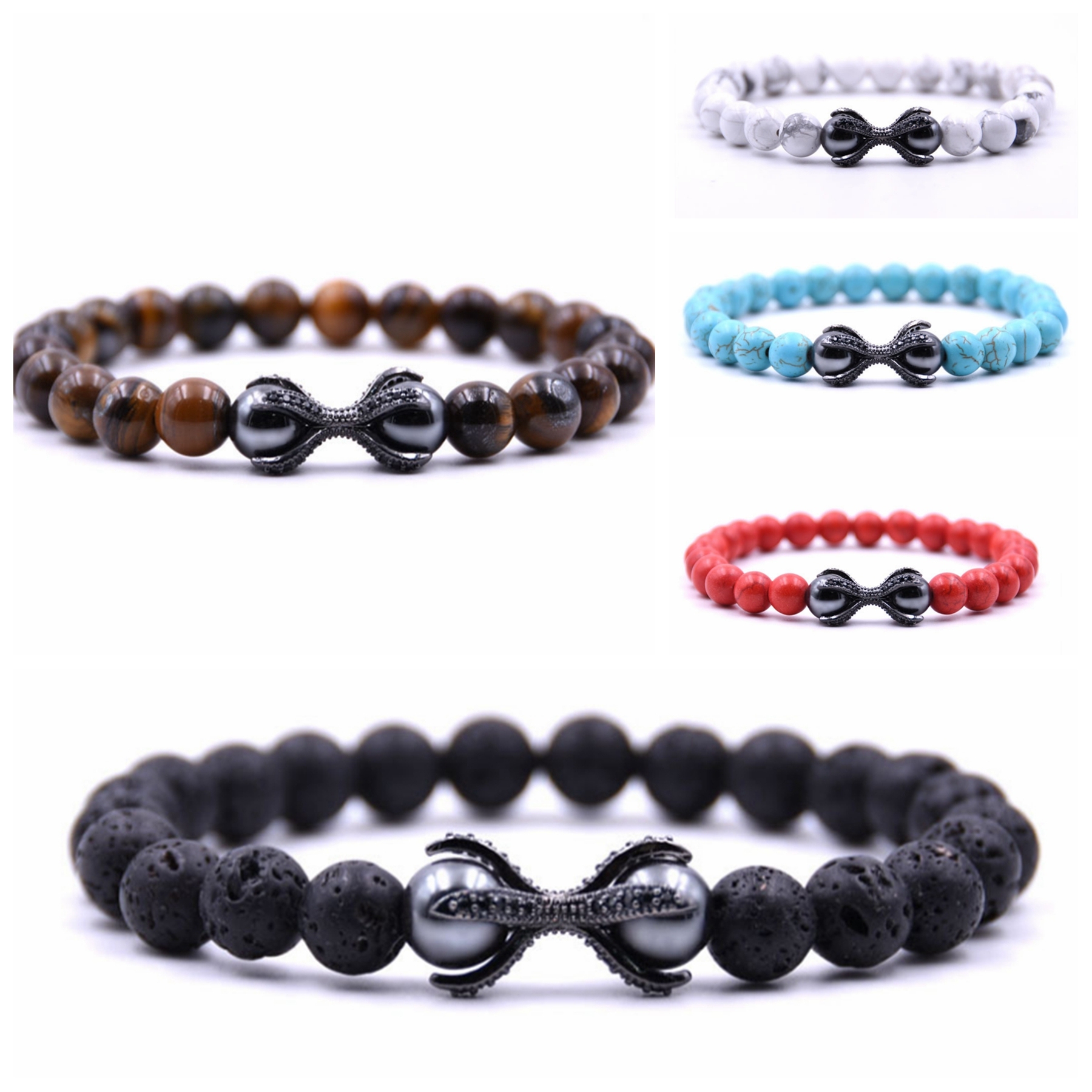8MM Turquoise Hand Inlaid Stone Bracelet