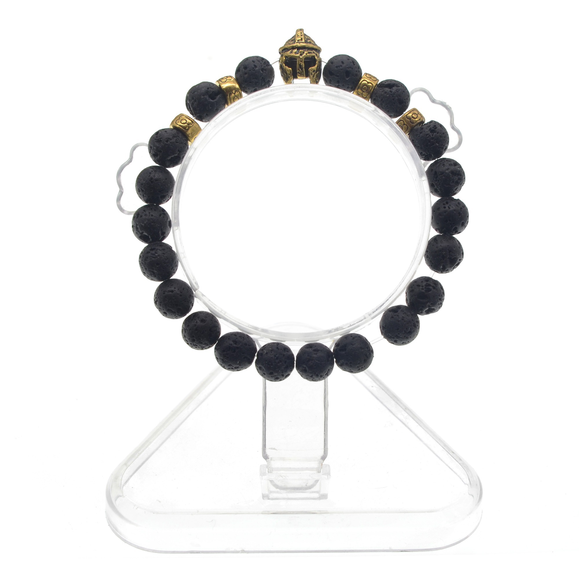 Lava Stone Weathering Agate Stone Bracelet Gold Helmet Alloy Bracelet Hand String