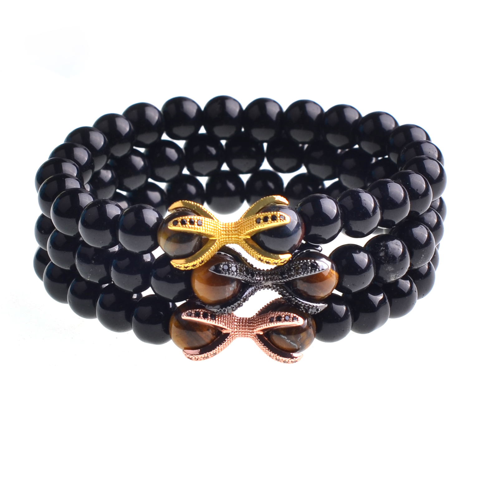 Fashion Rose Gold Alloy Black Onyx Beads stone Bracelets