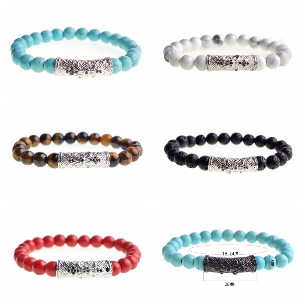 Turquoise 8mm Micro-inlaid Zirconium Alloy Tube Bracelet