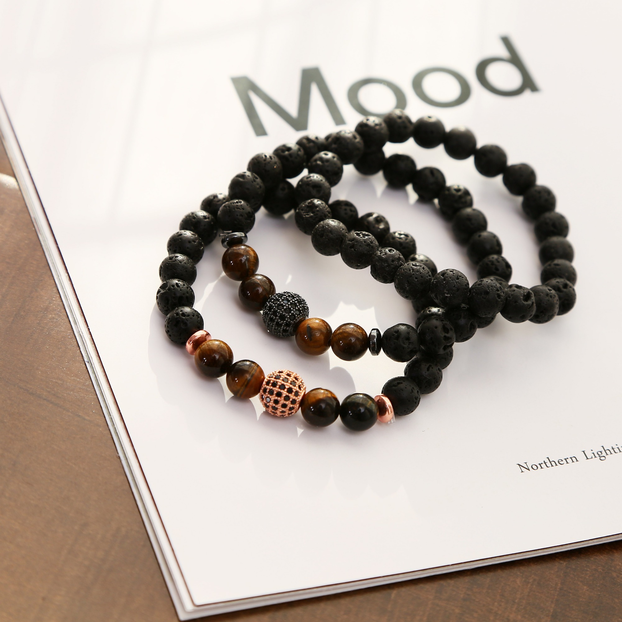 Micro Inlaid Zirconium Stone Buddha Beads 8MM Tiger Eye Rock Lava Bracelet