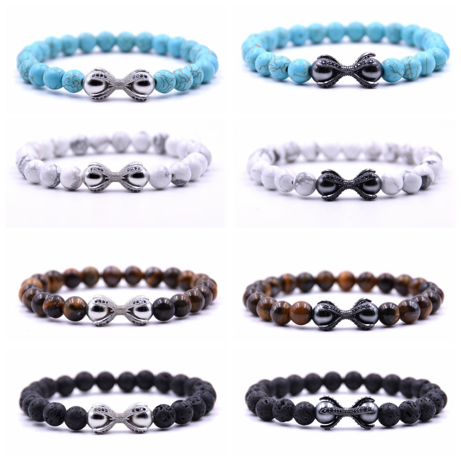 8MM Turquoise Hand Inlaid Stone Bracelet