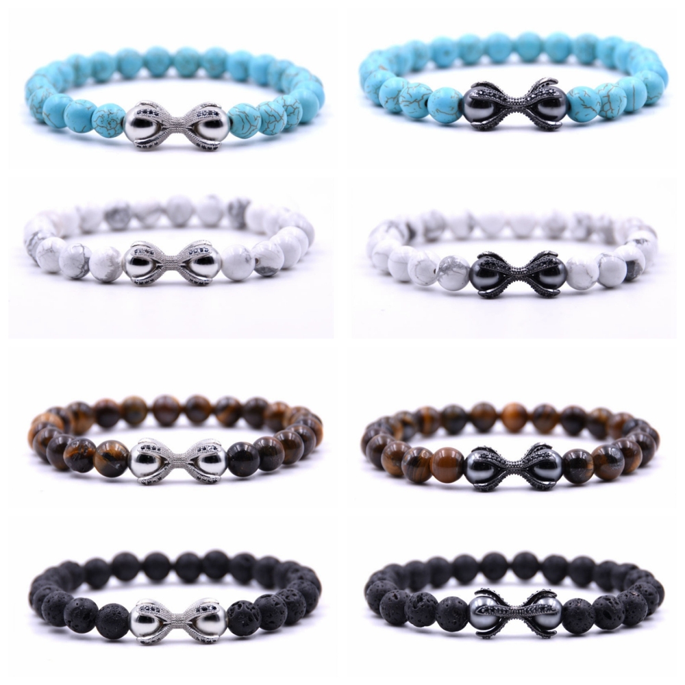 8MM Turquoise Hand Inlaid Stone Bracelet