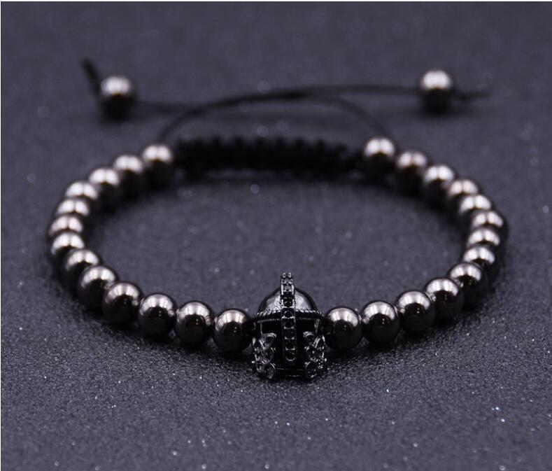 Roman Knight Helmet 6MM Round Bead Fashion Bracelet