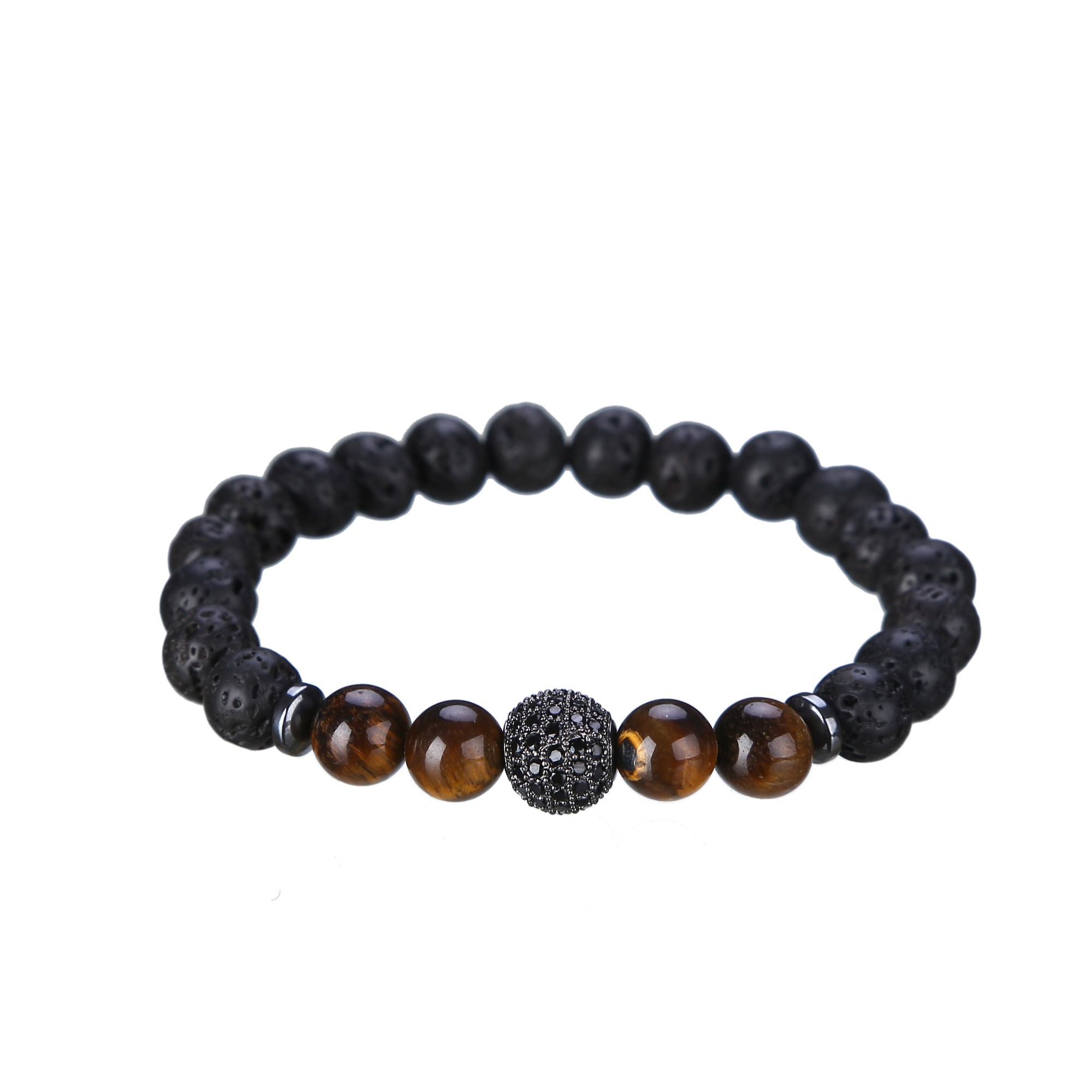 Micro Inlaid Zirconium Stone Buddha Beads 8MM Tiger Eye Rock Lava Bracelet