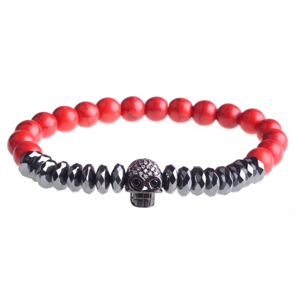 New Products Beaded 8MM  Beads Black Gold Skull Elegant Elastic  Bracelets