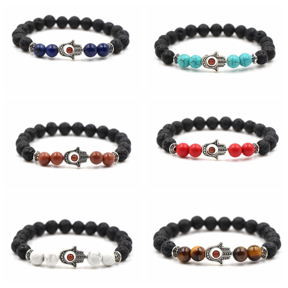 4 Turquoise 8mm Eye Of Envy Lava  Stone Bracelet