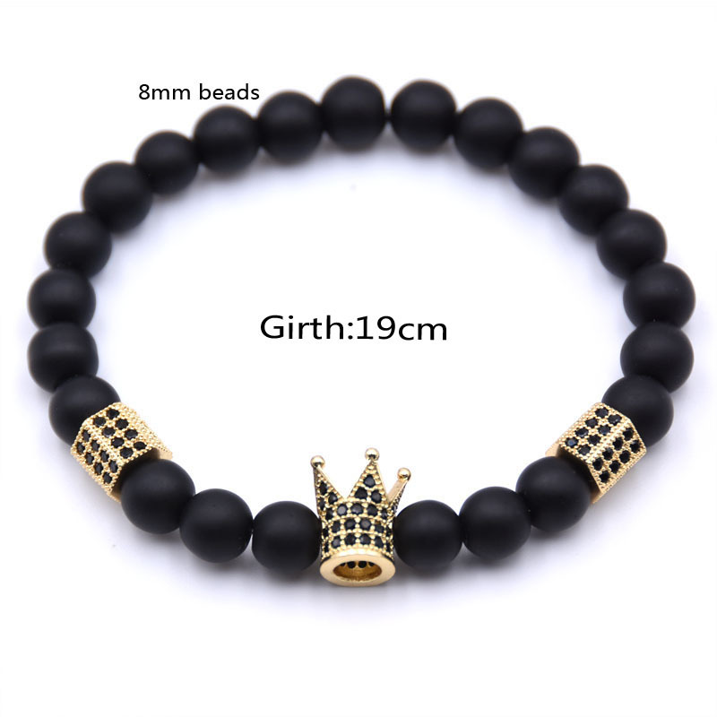 Lava Stone Pave CZ Imperial Crown And Helmet Charm Bracelet