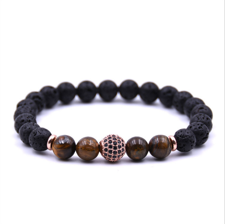 Micro Inlaid Zirconium Stone Buddha Beads 8MM Tiger Eye Rock Lava Bracelet