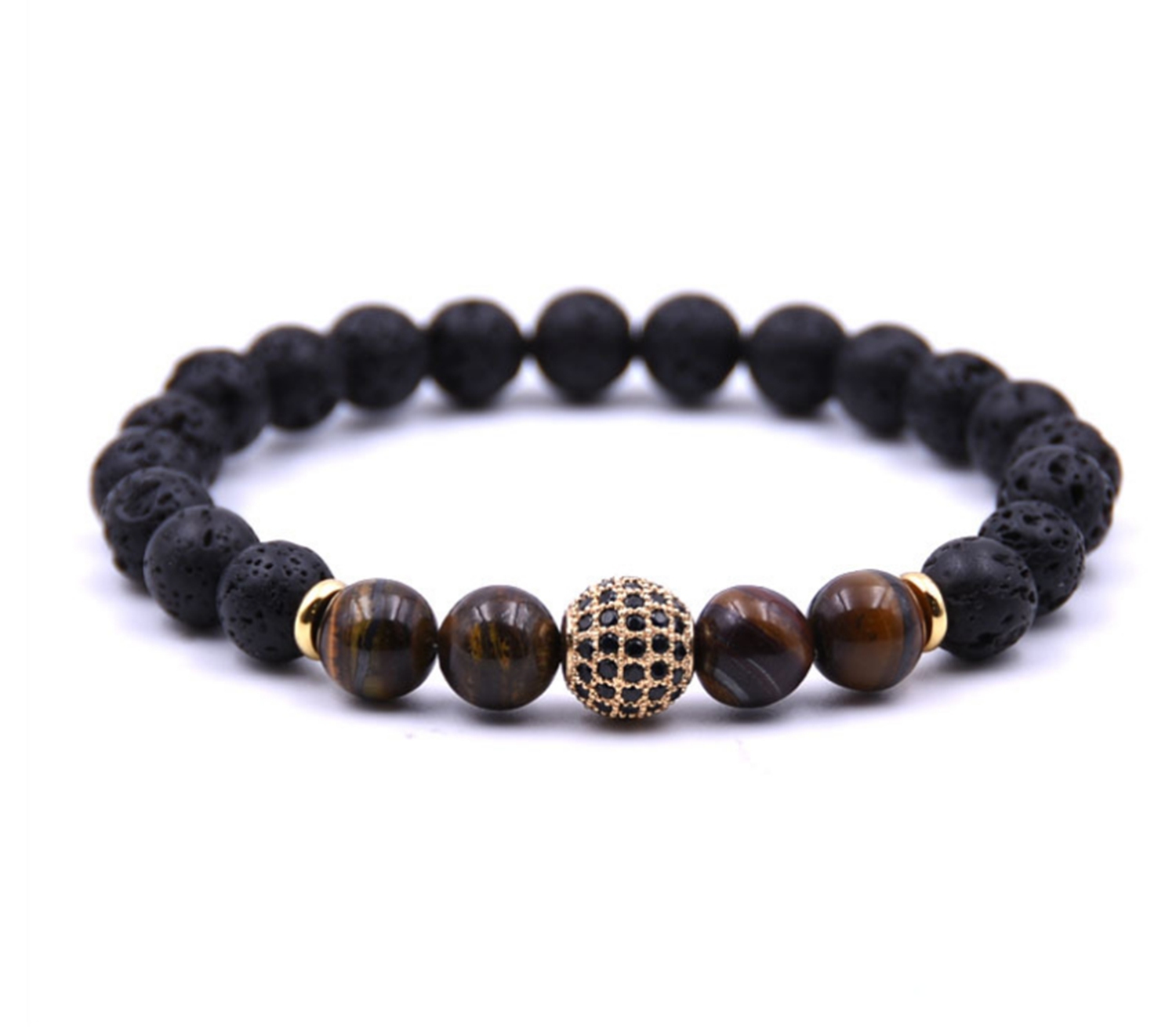 Micro Inlaid Zirconium Stone Buddha Beads 8MM Tiger Eye Rock Lava Bracelet