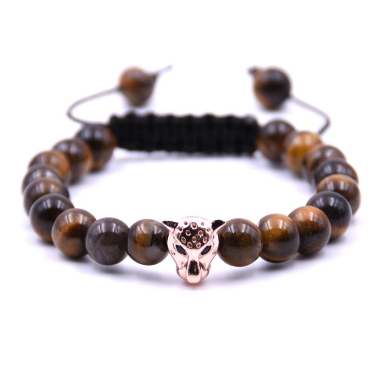 Antique Silver Plated Leopard head Bracelet Lava Natural Stone Beaded