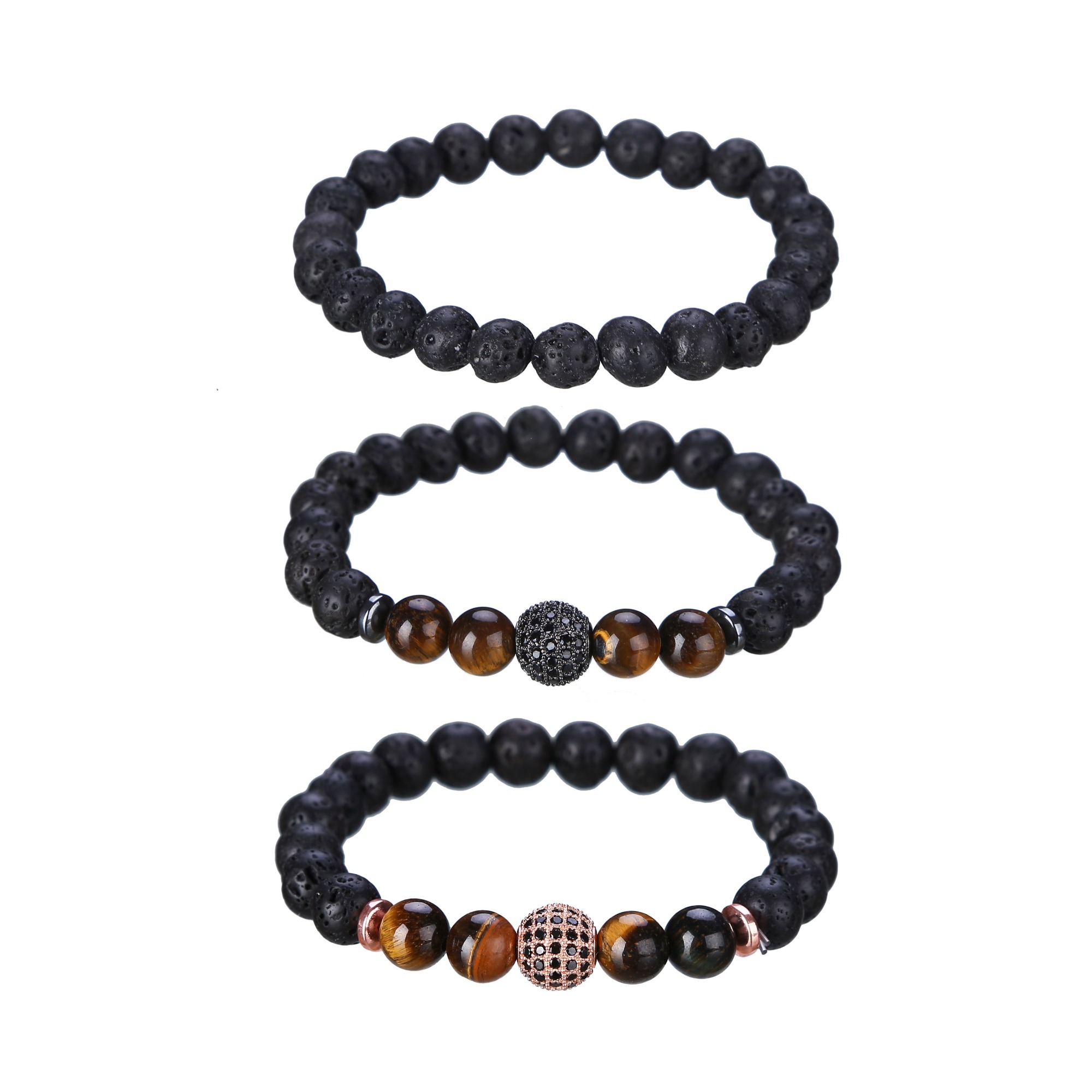 Micro Inlaid Zirconium Stone Buddha Beads 8MM Tiger Eye Rock Lava Bracelet