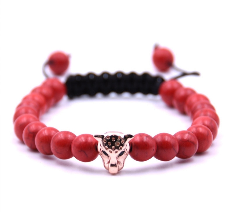 Antique Silver Plated Leopard head Bracelet Lava Natural Stone Beaded