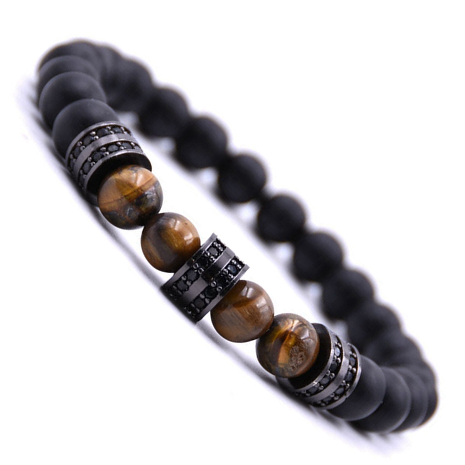 Fashionable Matte Black Agate Is Micro - set Column Spacer Sweethearts Bracelet