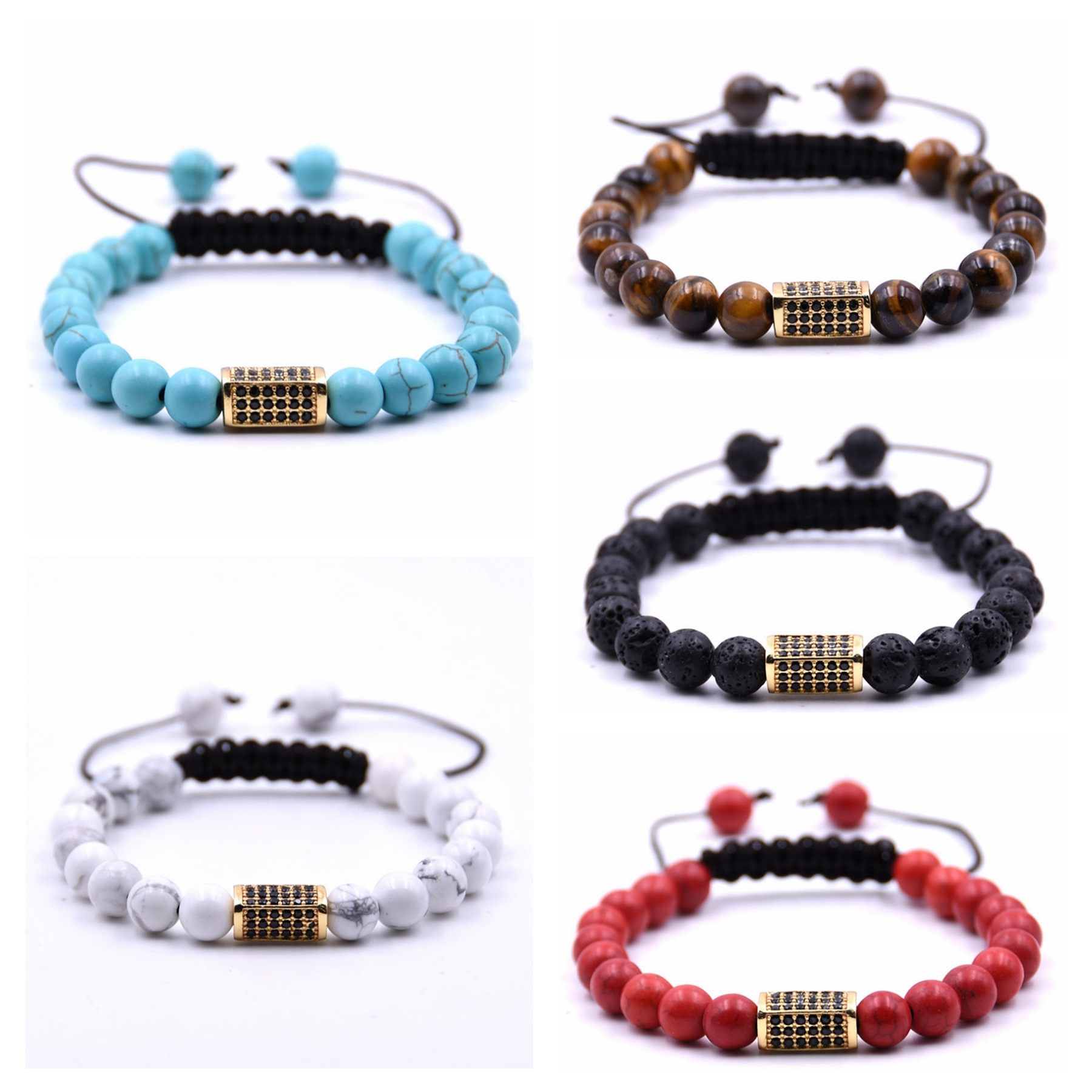 Fashion Simple Couple Natural Stone Hand-woven Bracelet Hand String Micro Set Zircon Natural Stone Bracelet