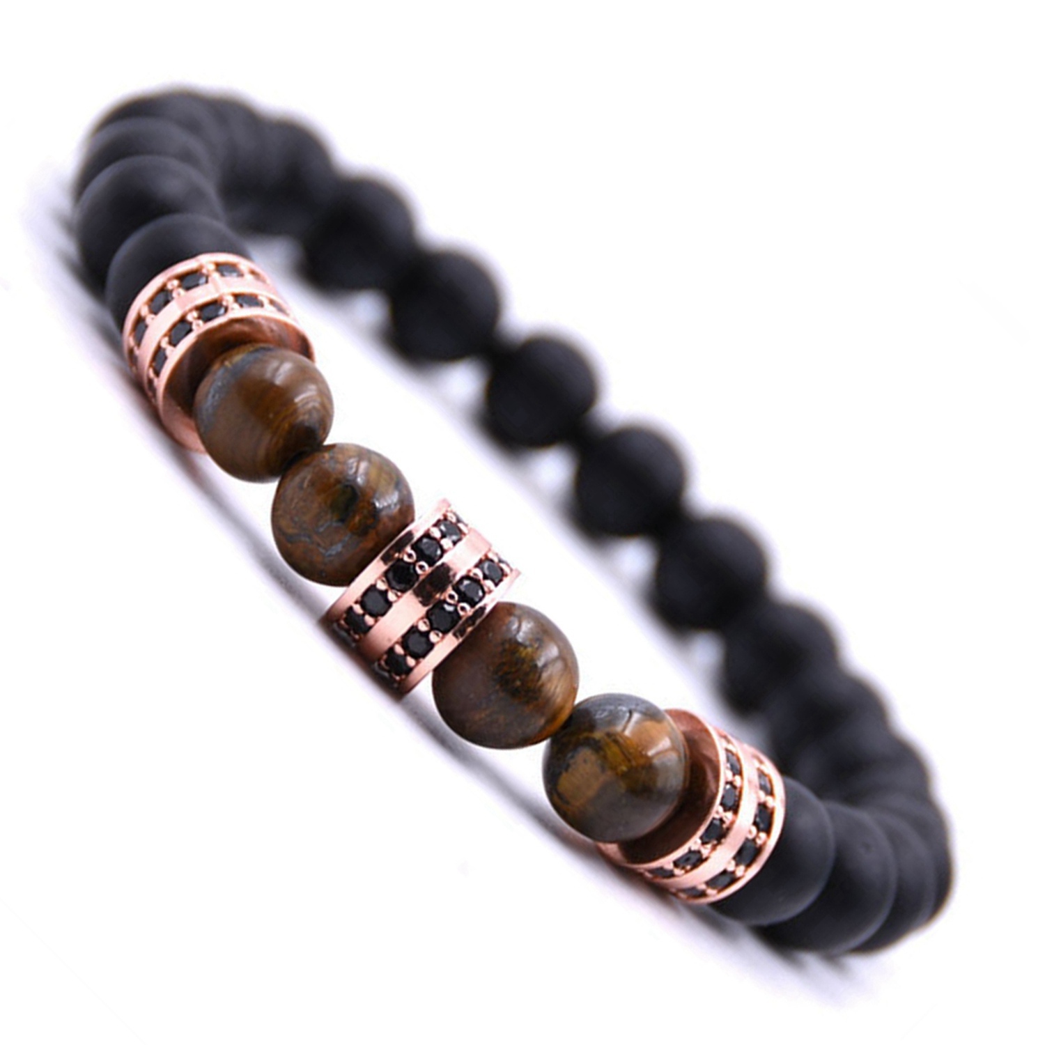Fashionable Matte Black Agate Is Micro - set Column Spacer Sweethearts Bracelet