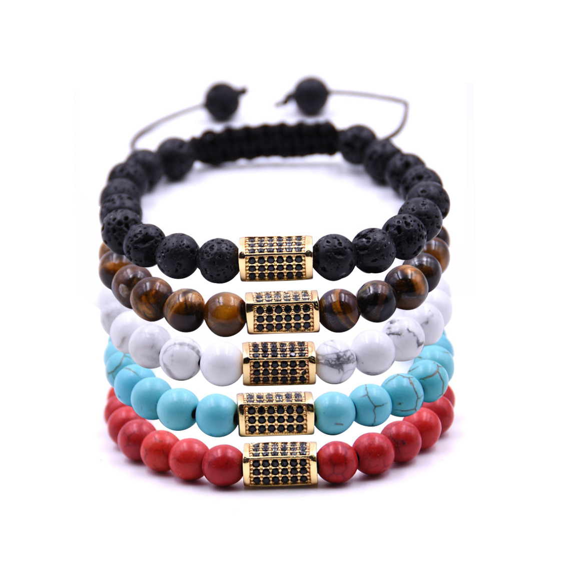 Fashion Simple Couple Natural Stone Hand-woven Bracelet Hand String Micro Set Zircon Natural Stone Bracelet