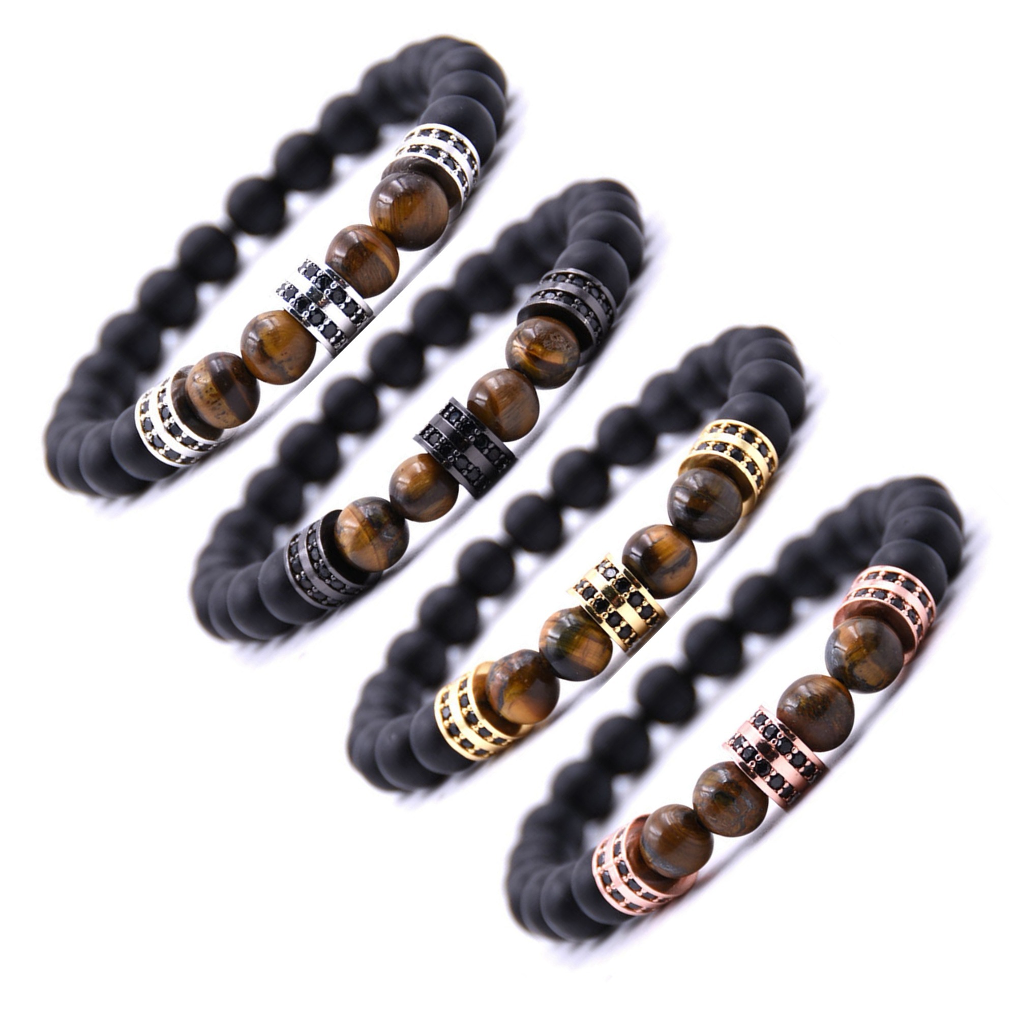 Fashionable Matte Black Agate Is Micro - set Column Spacer Sweethearts Bracelet